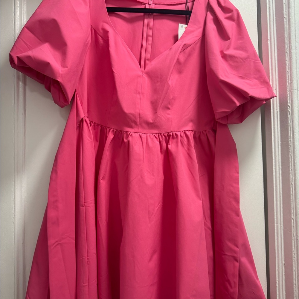 Hot Pink Puff Sleeve Dress